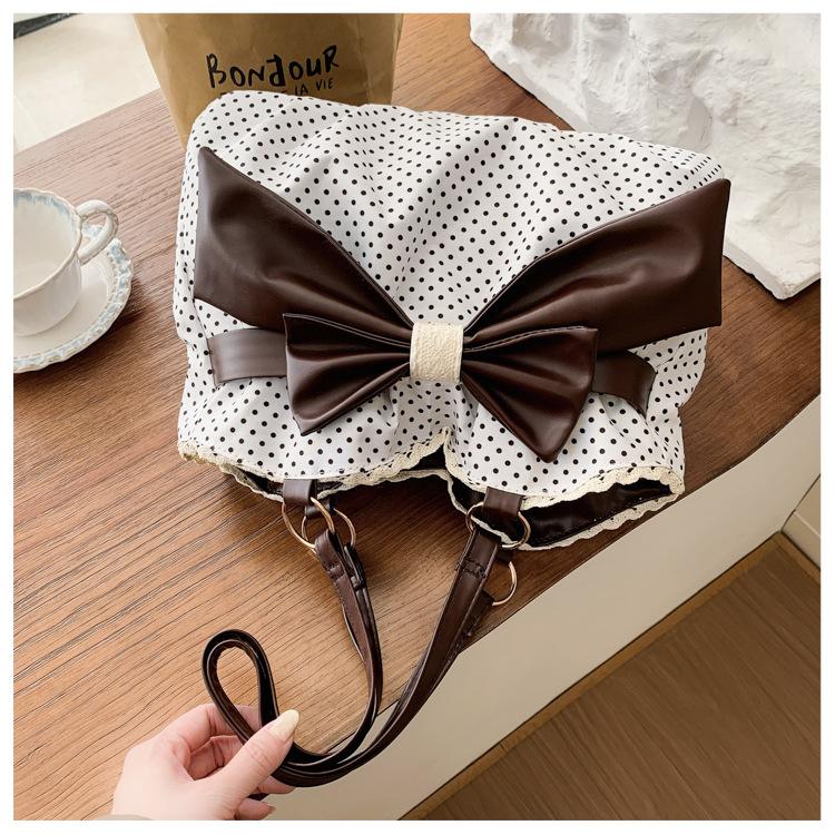 Neue Mode Polka Dot Schleife Spitze Große Kapazität Schultertasche für Damen Pendler Tote Handtasche