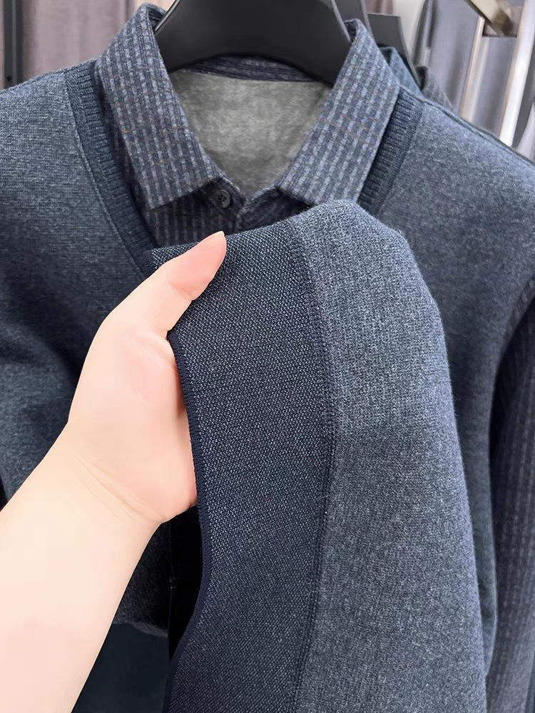 Hengyuanxiang Men's Pure Cashmere Two-Piece Look Thickened Winter Sweater