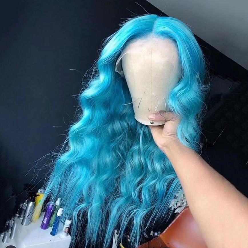 

AIMEYA Blue Lace Front Wig Body Wave Wigs for Women Middle Part Synthetic Hair Heat Resistant Natural Hairline (Blue,18inches&Lace Front) синий