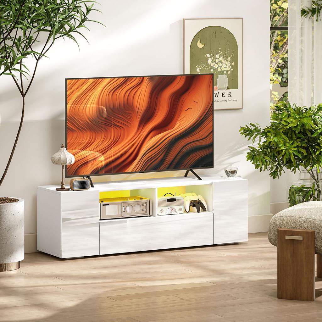 16 LED Light TV Stand, with Storage - High Gloss White