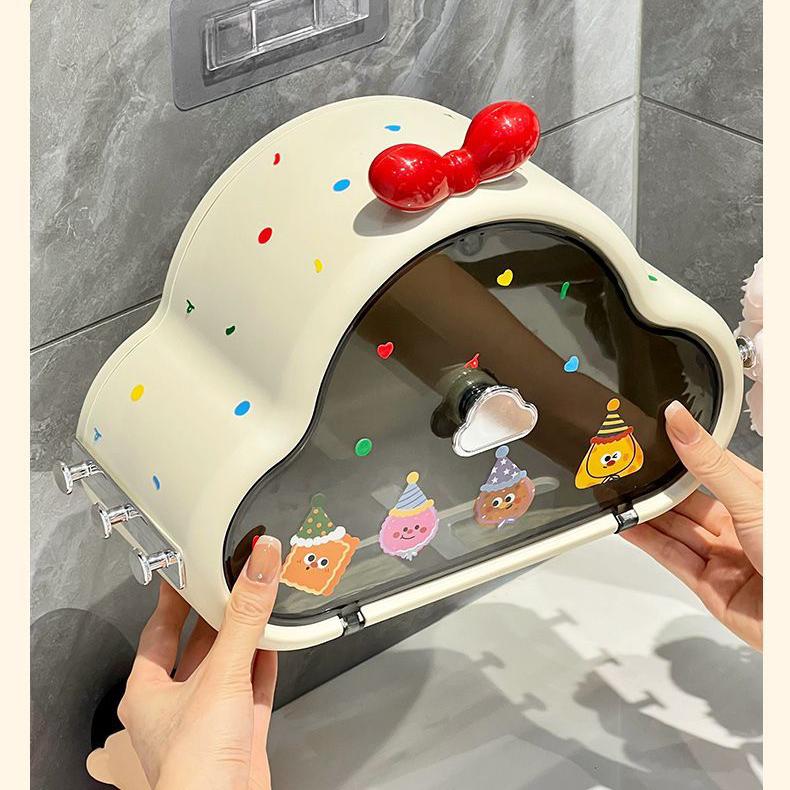 Cloud Patterned Bathroom Waterproof Non Porous Wall Hanging Tissue Box Storage Rack Dustproof