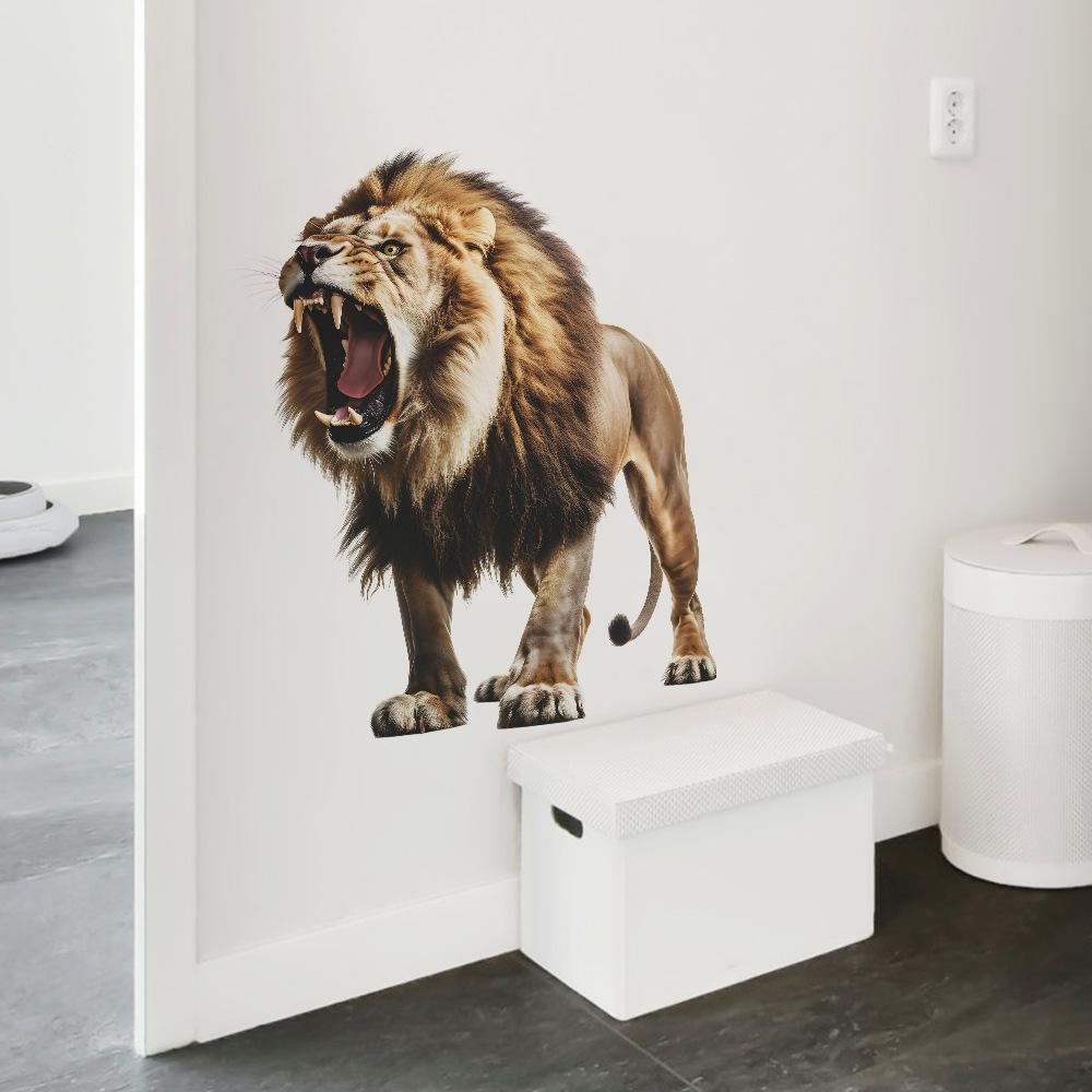 3D Realistischer Brüllender Löwe Wandaufkleber Selbstklebend Abnehmbar für Schlafzimmer Wohnzimmer Eingang Hintergrundwand Dekoration