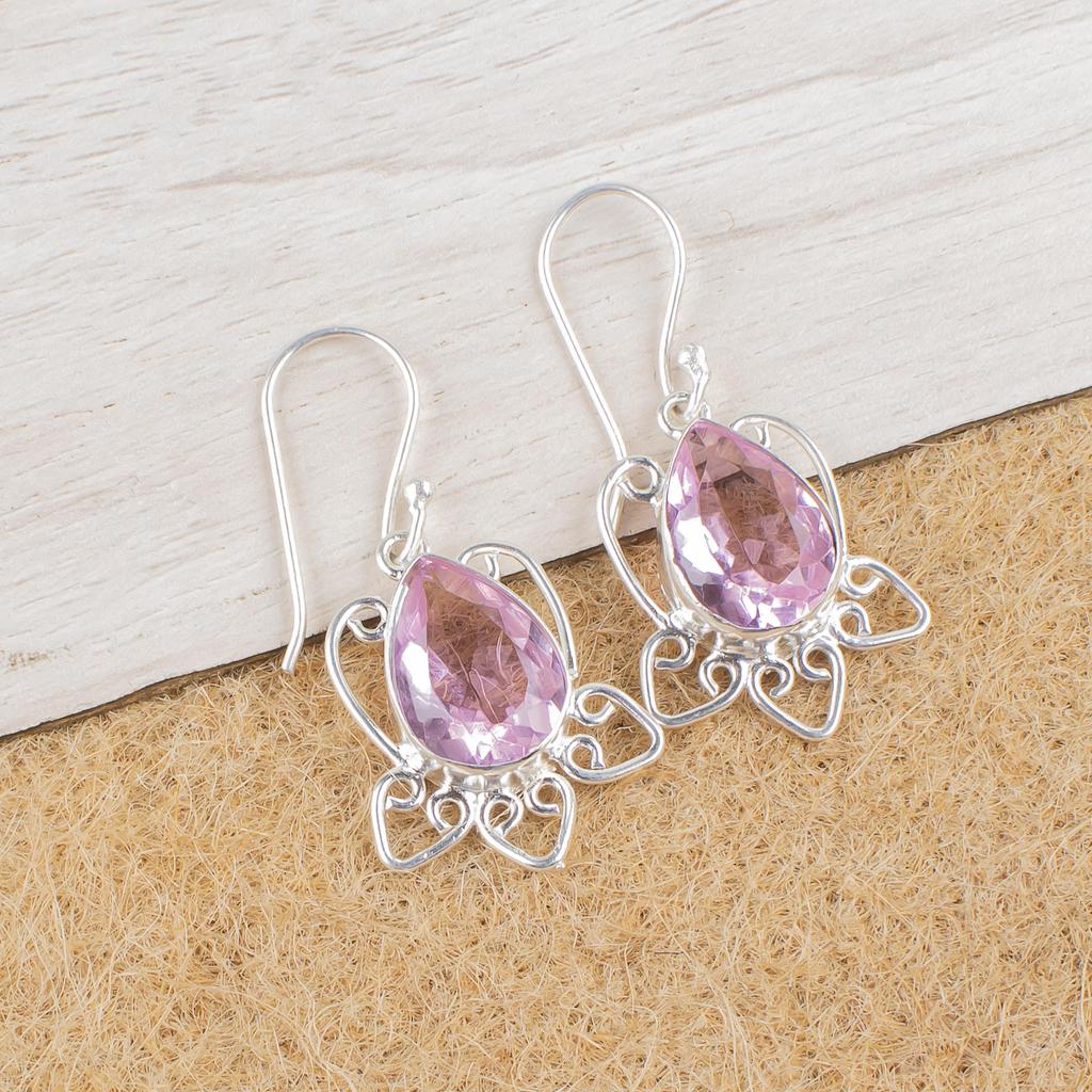 Morganit Edelsteinschmuck, 925 Massiv Sterlingsilber Ohrringe, Handgefertigte Erstaunliche Oma Ohrringe Zum Geschenk