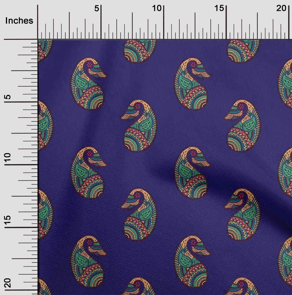 oneOone Cotton Flex Fabric Paisley Block Printed Craft Fabric BTY 40 Inch
