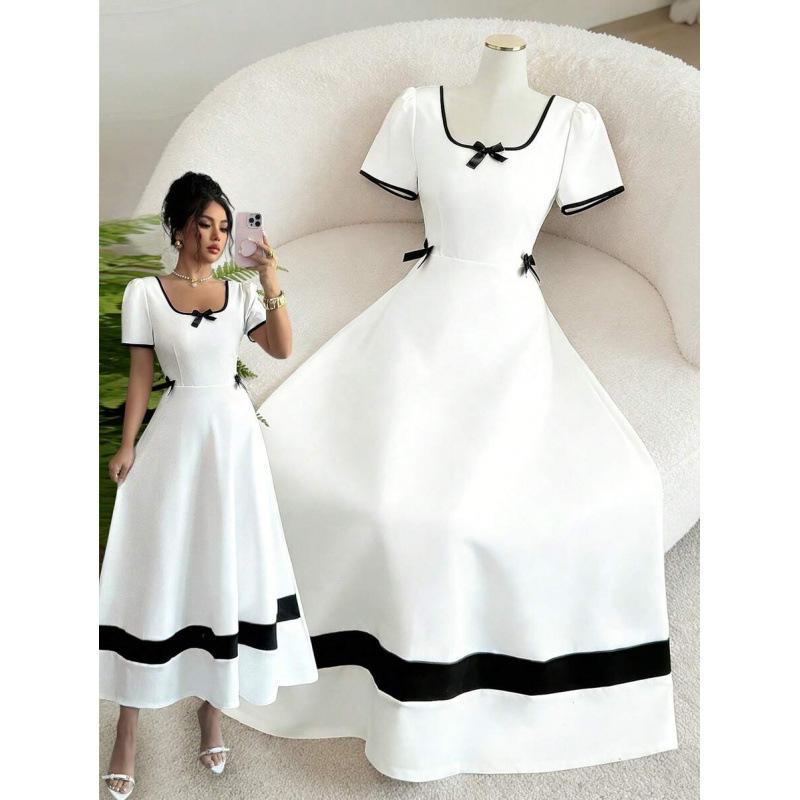 Fashion and elegant bow short dress women s 2026 summer new waist and thin skirt S