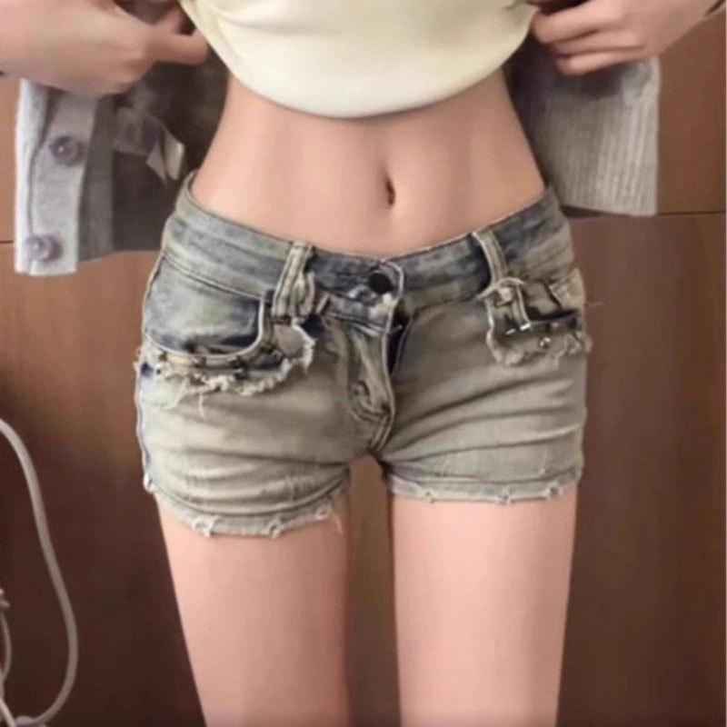 Dames Retro Blauwe High Street Lage Taille Denim Shorts