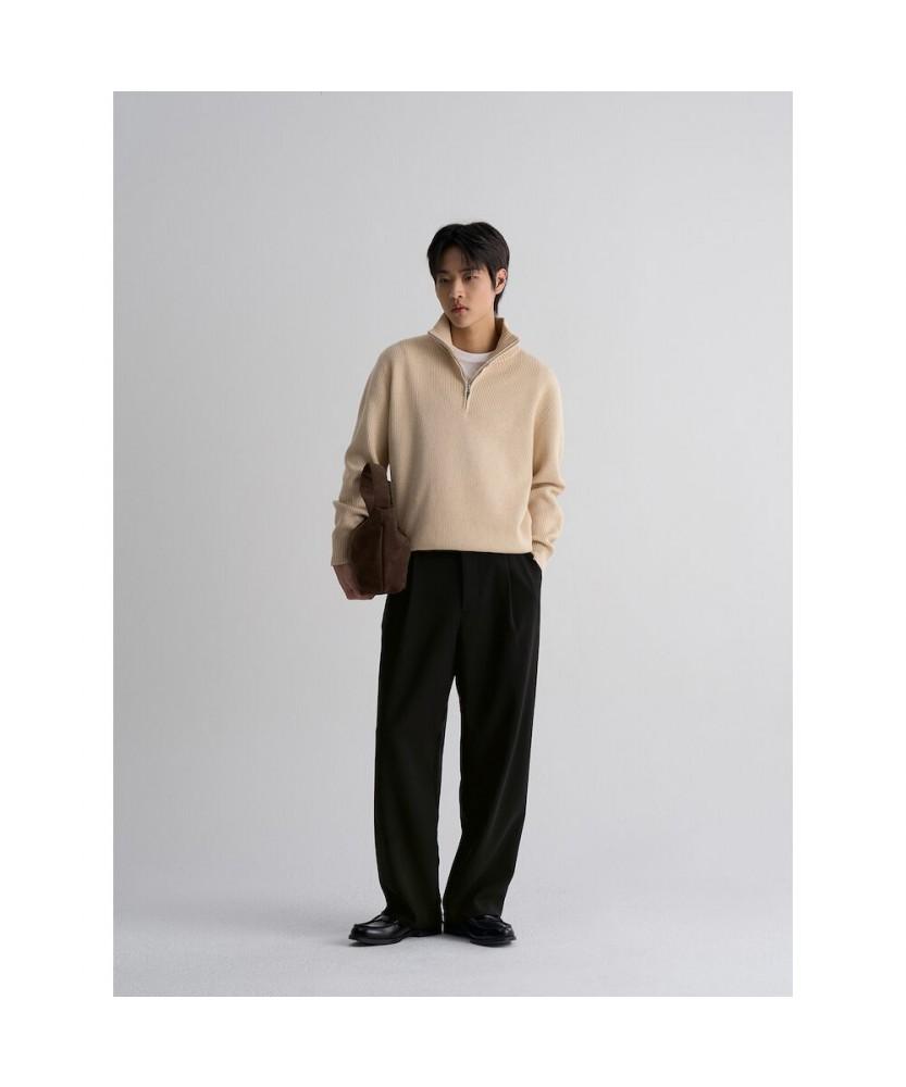 8SECONDS [Everyday Slacks] Fleece-Lined Wide Tapered Fit Elastic Waist Slacks - Black