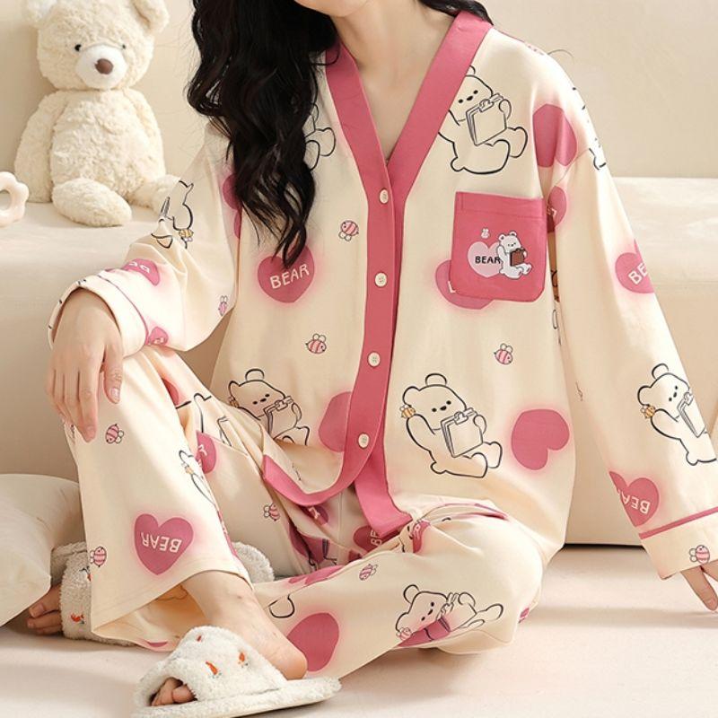 100% Cotton Pajamas For Women, Spring And Autumn, Home Wear Set That Can Be Worn Outside