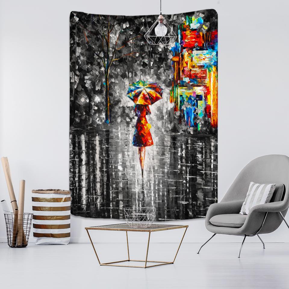 Mädchen Ölgemälde Wandteppich Hängen Retro Schwarz Und Weiß Hexerei Bohemian Hippie Zimmer Home Decor