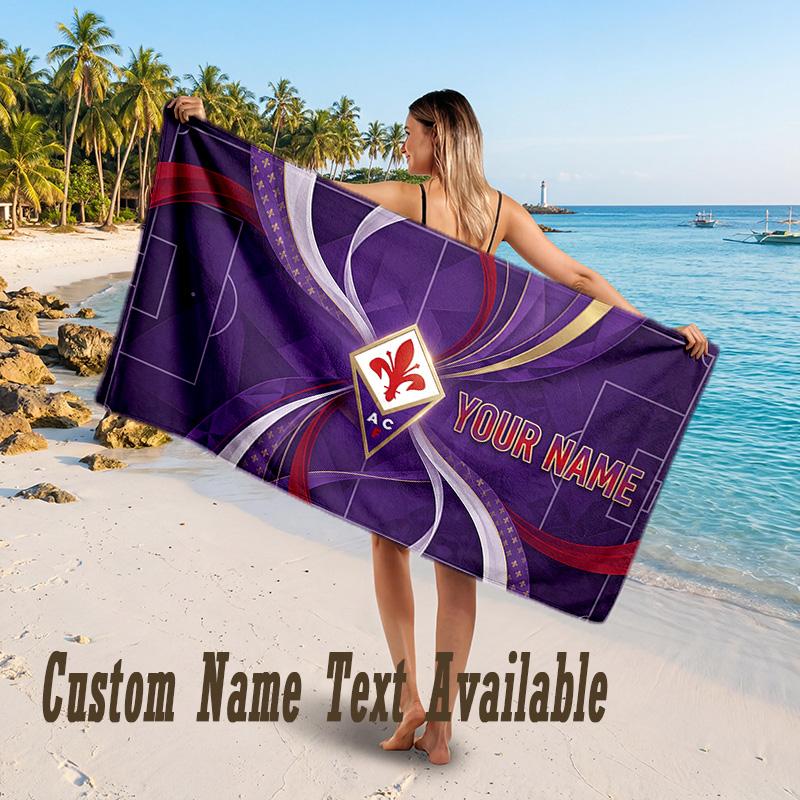 Fiorentina FC Design Beach Towel Custom Text Large Towel for Beach Vacation