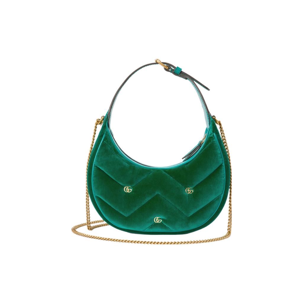 Gucci GG Marmont Adjustable Shoulder Strap Zipper Closure V Quilted Velvet Handbag Women handbags Green 770983-FACK2-2545