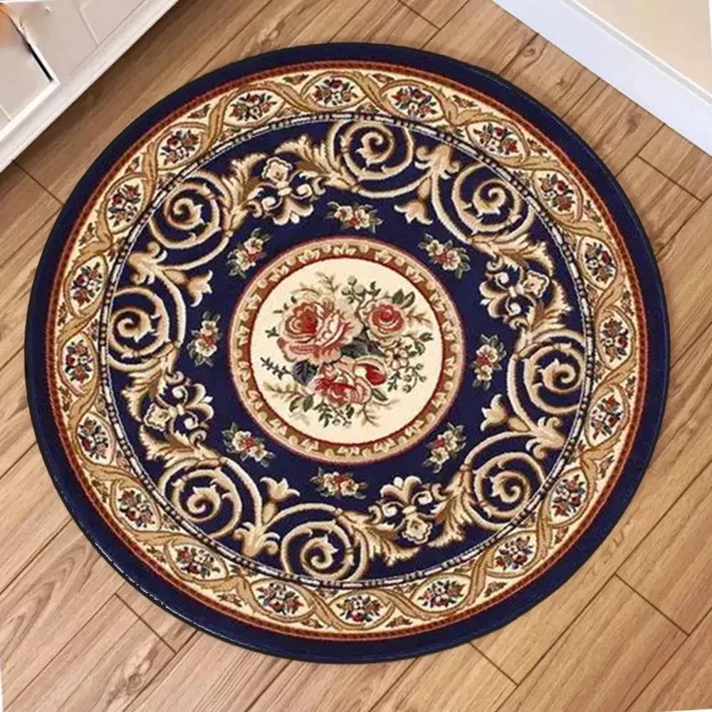 Vintage European Floral Scroll Mandala Geometric Pattern Round Rug Soft Carpet for Living Room Bedroom