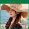 Polyester Straw Hat Featuring Uv Blocking Wide Brim And Ribbon Tie For Beach Vacation Sun Hat Use