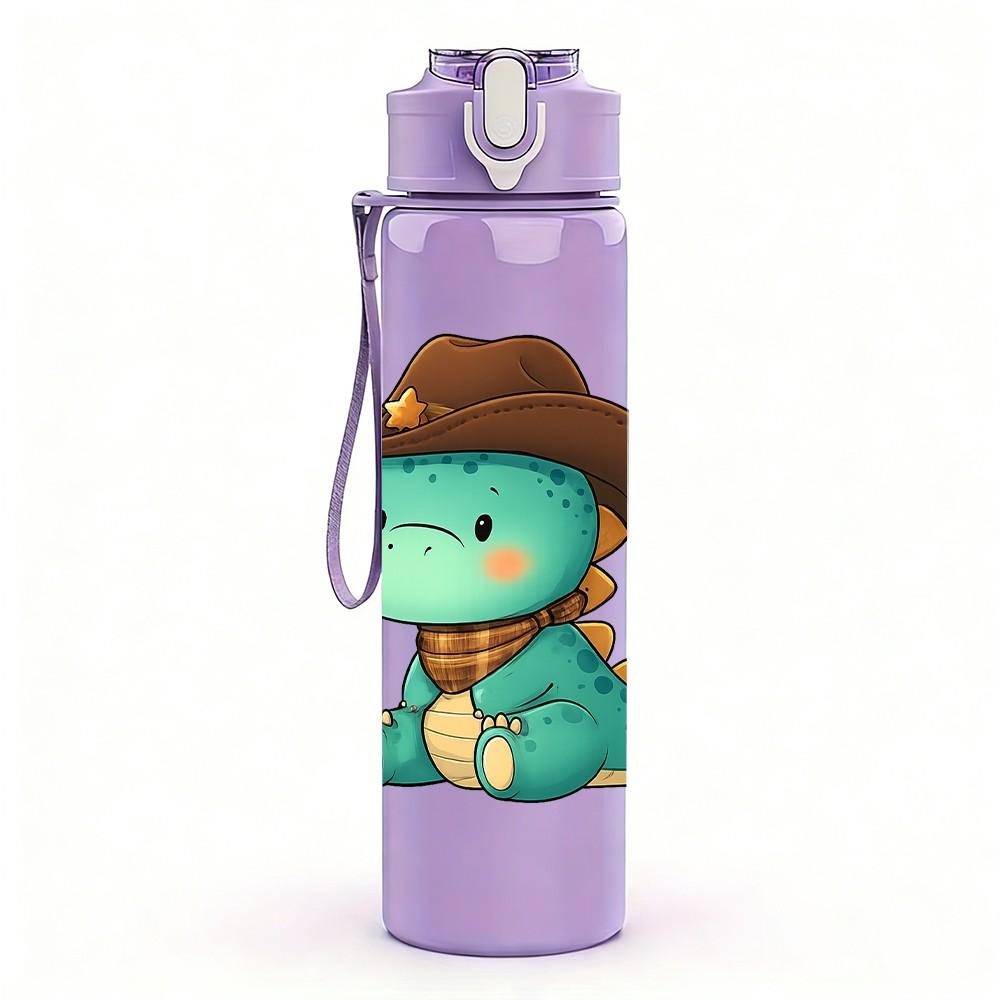1PC Cowboy Dinosaur Cartoon 750ml Color Plastic Sports Water Bottle Leakproof Flip Straw Lid Suitable for Sports Office Home Use