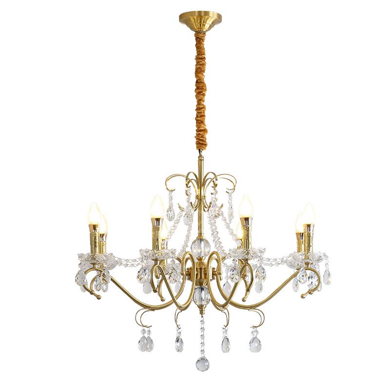 American Crystal Copper Chandelier - Elegant European Candle Style for Living, Dining, and Bedroom