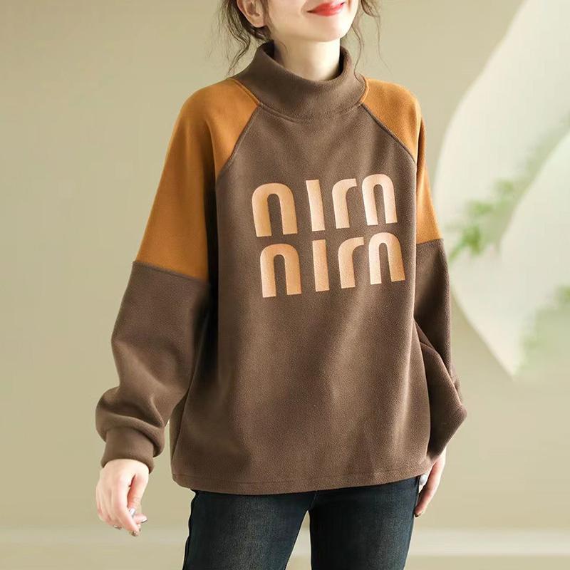 Sweatshirt for Women Cotton Loose Oversized Fleece Thickened Comfortable High Neck Casual Pullover Top Sweatshirt