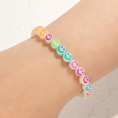 Bohemian Style Colorful Resin Luminous Smiling Face Bead Beach Women's Bracelet