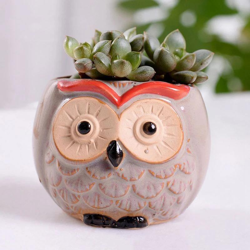 

Home Garden Supplies Decoration Ceramic Flowerpots Miniature Model Cute Owl Succulent Flower Pot Planter Desktop Decorations