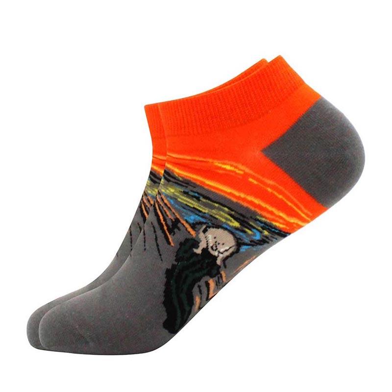 springtime Fashion Colorful Cotton Mens Socks Harajuku Stripe Art oil painting Animal Print Funny Happy Ankle Socks