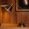 Brass Metal Table Lamp for Study Office Desk Reading Black Polished with Adjustable Head and Body, LED Light with Wired ON Off Switch Gift