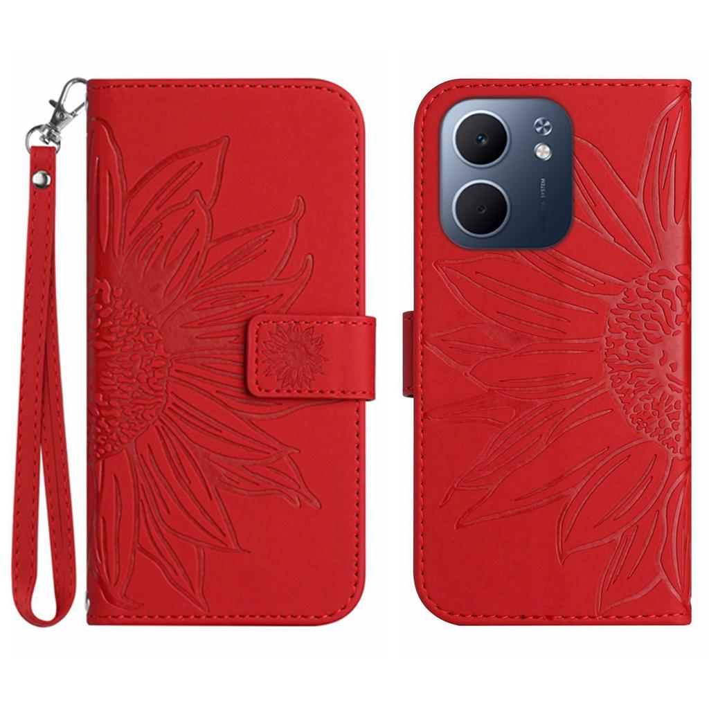 For Oppo A5x 5G/4G Case Sunflower Imprint Leather Wallet Phone Cover with Wrist Strap