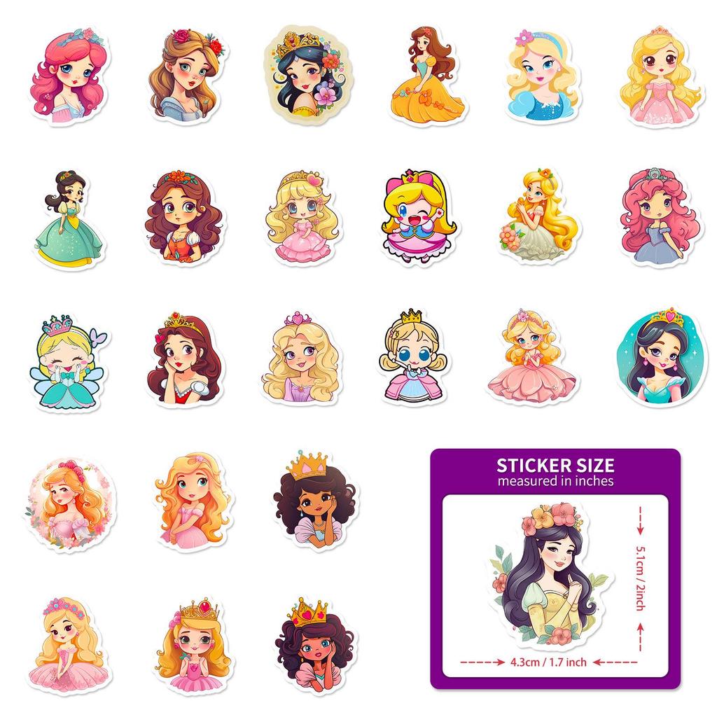 50 Sheets Princess Skirt Stickers for Kids - Cute Cartoon Girl Designs for Kindergarten Doodles