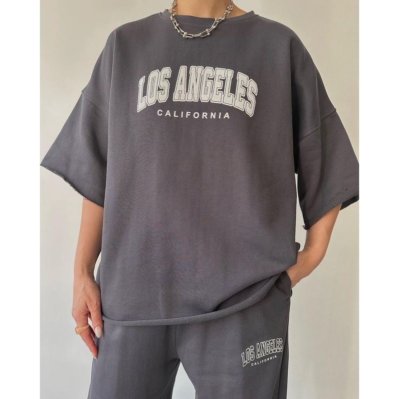 

Принтованный костюм худи с коротким рукавом, свитер с коротким рукавом с принтом букв, брючный костюм 03 L