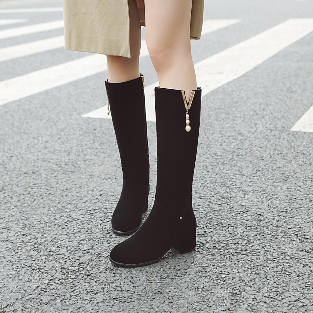 Women's High-heeled Boots Autumn and Winter Comfortable Versatile Thick-heeled Large-size Medium Boots