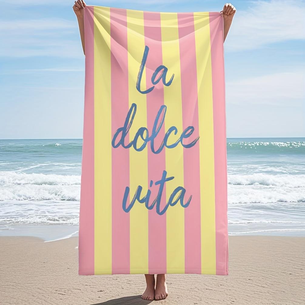 Ka Chen Muda Pink/Yellow La Dolce Vita Italian Stripes Towel, Ultra Soft Quick Dry For Pool Travel Spa Gift
