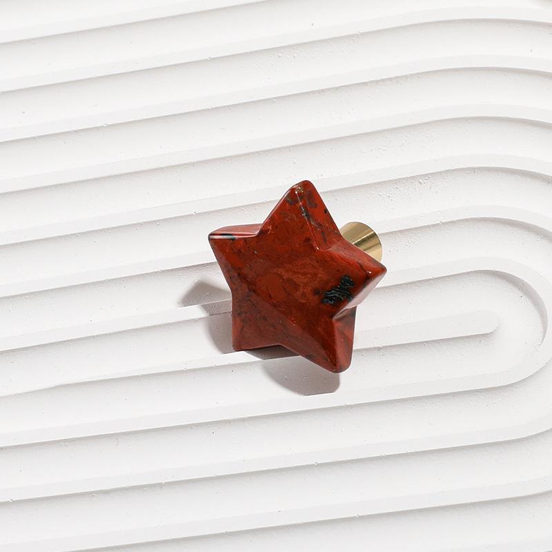 1pc Natural Crystal Furniture Handle Brass Drawer Knob Star Shape Pink White Handles For Kitchen Wine Cabinet Door Cupboard Pull