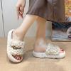 Thick-soled One-character Fluffy Slippers Women's Autumn and Winter New Round Head Outer Slippers Retro Fashion Women's Shoes