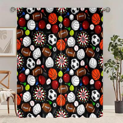 2pcs- Baseball, Football, Rugby Polyester Curtains, Pole Bag Curtains 42*84, Bedroom, Living Room, Home Room, Party Decoration