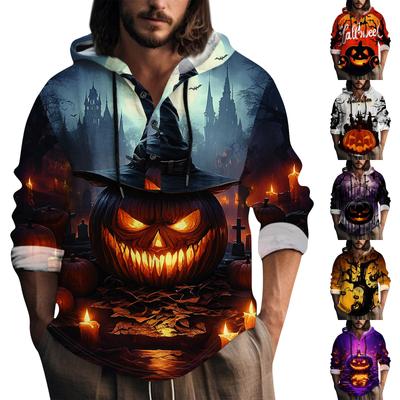 Sweat à capuche surdimensionné à cordon de serrage et boutons pour homme avec imprimé Halloween