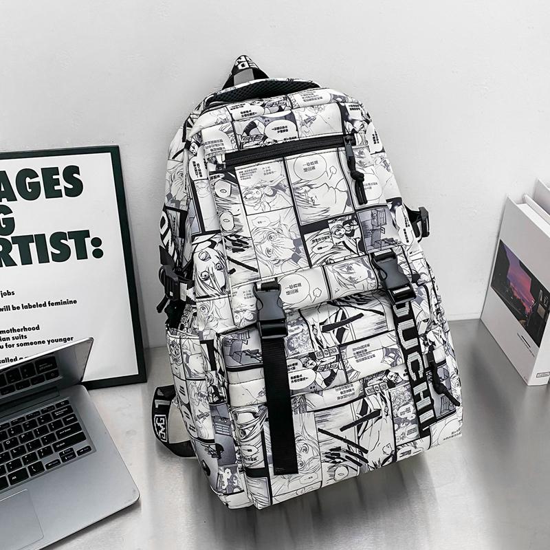 Student Skolesekk Herre Graffiti Trykk Ryggsekk Dame Stor Kapasitet Ryggsekk