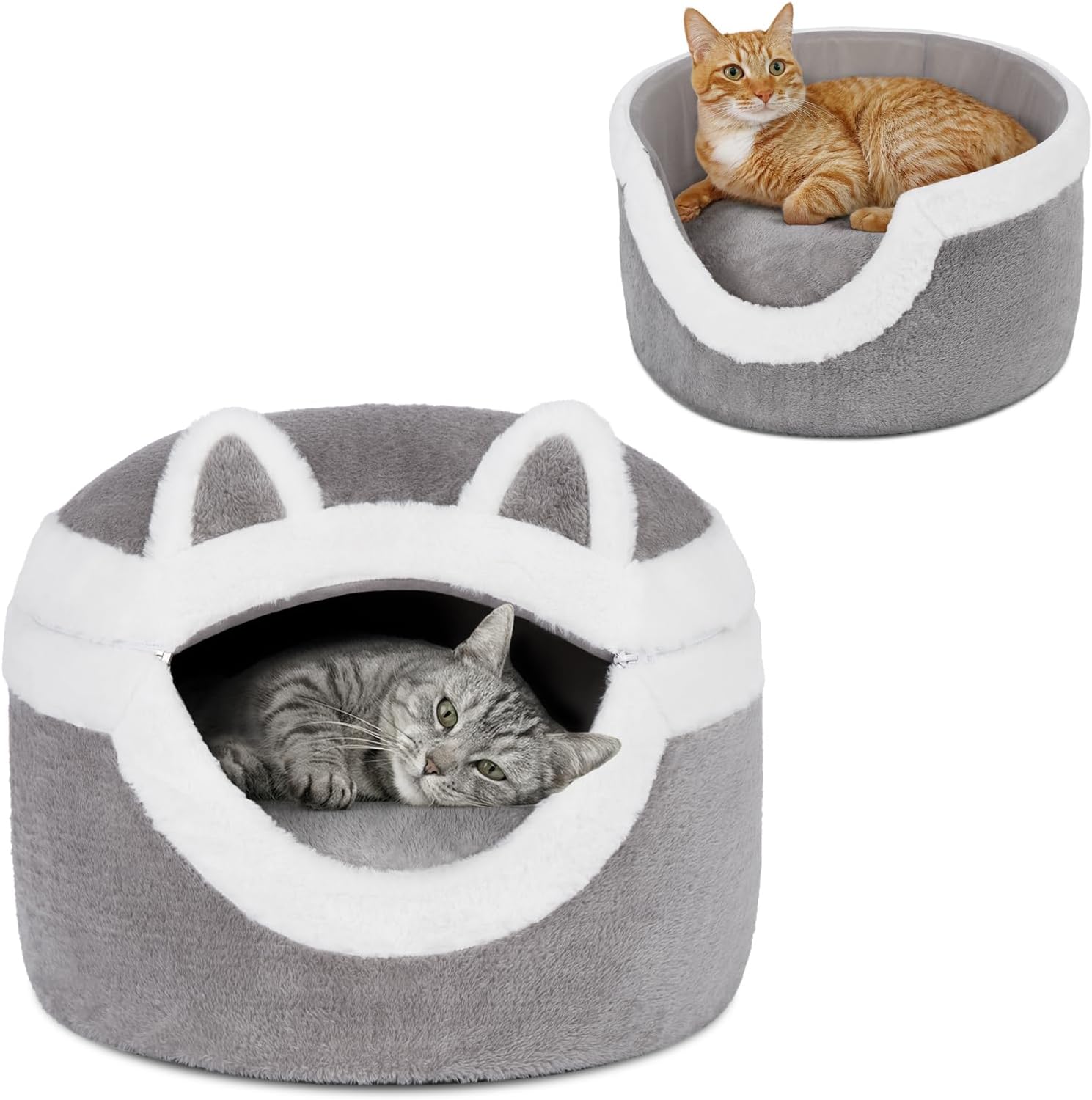 

Cat Bed, 3-in-1 Detachable Cat Houses for Indoor Cats, Self Warming Cat Bed Cave, Cozy Cat Bed with Soft Cushion серый