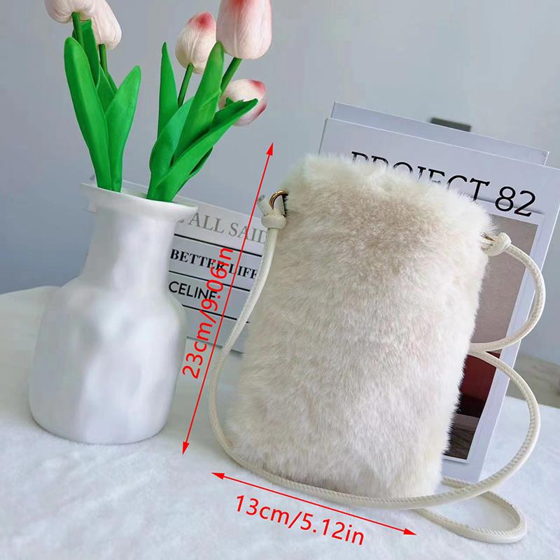 Women Plush Mobile Phone Bag  Mini Crossbody Bag Travel Walking Shopping Bag Winter Diagonal Coin Lipstick Earphone Bag
