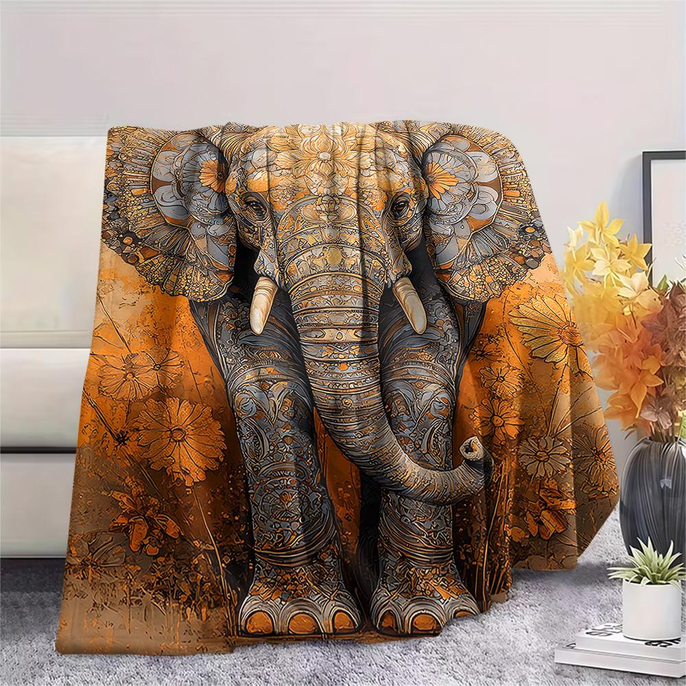 

Elephant Print Flannel Blanket, High quality Comfortable for All Seasons, Home Decor, Warmth and Comfort, Perfect for Christmas Gifts 80cm x 120cm
