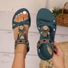 Bohemian Flat Damesandaler, Rund Toe Beaded Flower Beach Sko