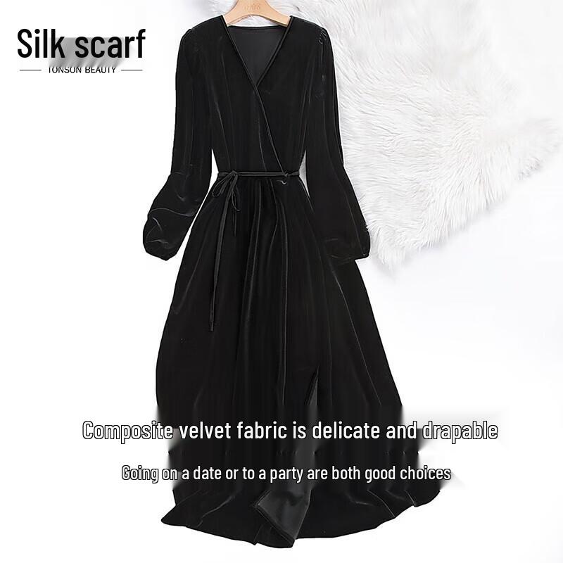 

Элегантное бархатное миди-платье с V-образным вырезом и разрезом L