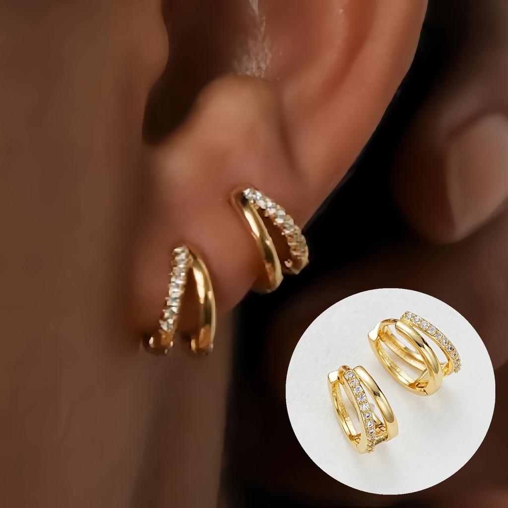 2 Paires Boucles d'Oreilles Créoles Petites Câlins en Acier Inoxydable Pour Femmes Petit Pendentif Cristal Zirconium Boucles d'Oreilles Cartilage Bijoux Piercing