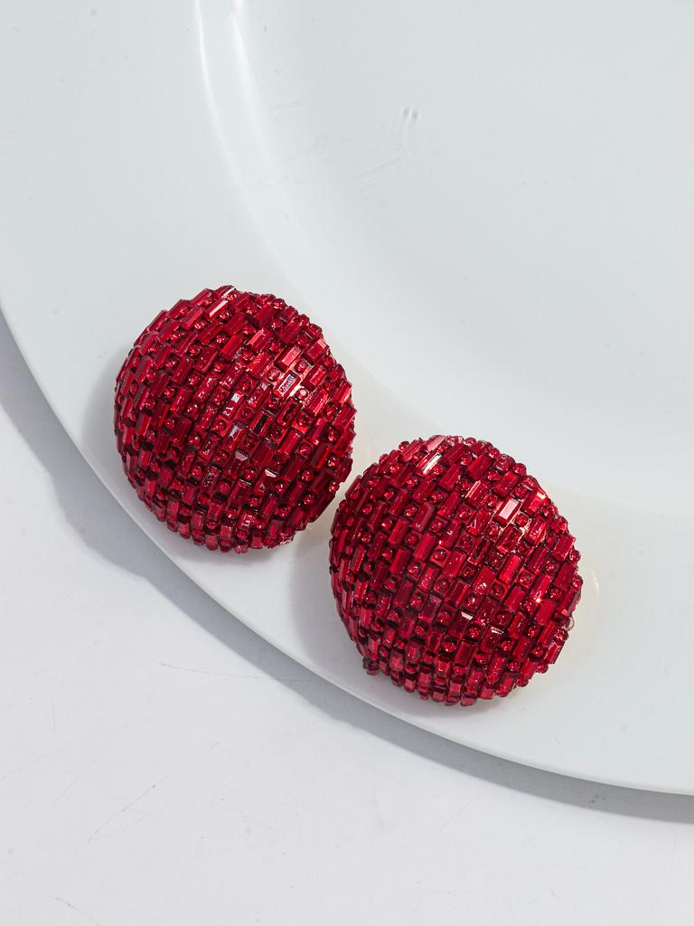 Hot Selling Fashion Fine Jewelry Full Diamonds Luxurious Statement Earrings Rhinestones Party Large Round Alloy Stud Earrings