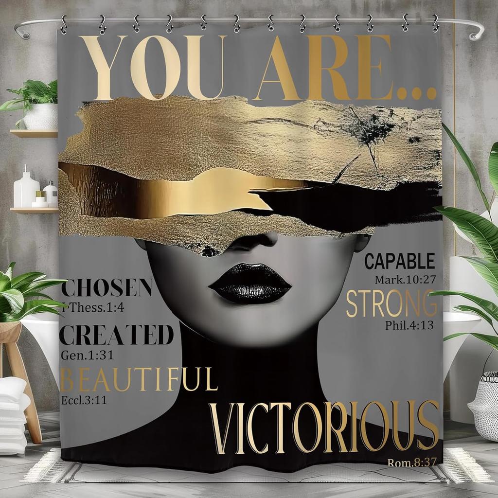 African American Flower Shower Curtain, Black Girl Marble Design, Inspirational Motivational Print, Waterproof Polyester