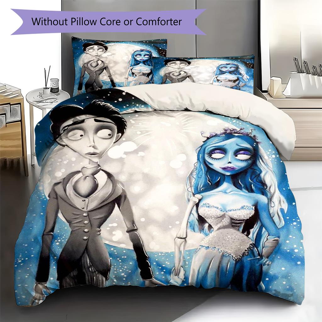 Corpse Bride Cartoon Pattern Bedding Quilt Set Quilt Cover Pillowcase Home Decoration Gift (1 * Duvet Cover + 2 * Pillowcase, Without Core)