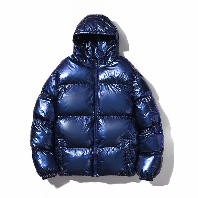 Winter Men's Solid Color Bright Cotton Coat Trend Reflective Loose Zipper Hooded Thickened Cotton-padded Coat