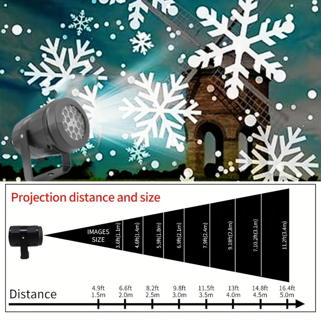 Christmas Snowflake Projecton Light Dynamic White Snow Projecton Atmosphere Lamp for Home Party New Year DIY Festival Decoration