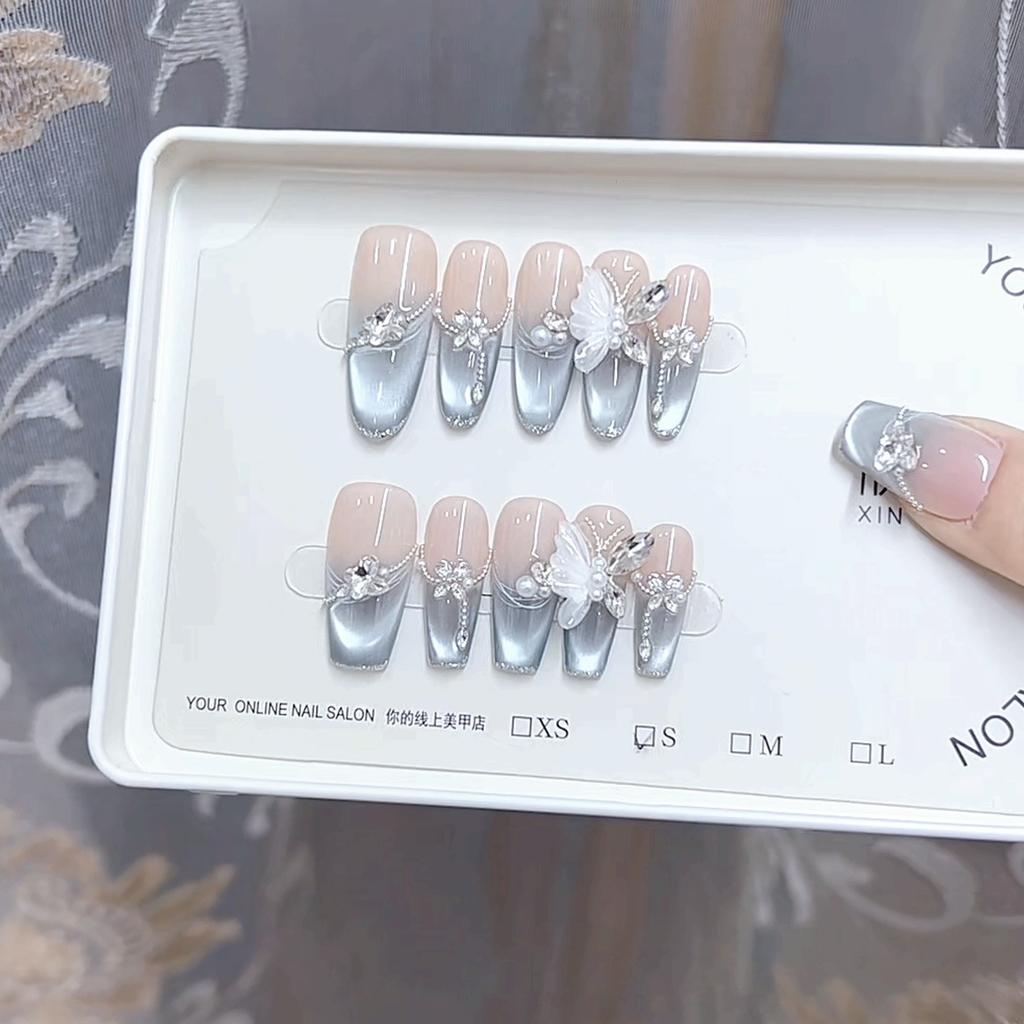 Hand-woven Armor-wearing Blue Butterfly Dance Cat Eye Heavy Industry Butterfly Pure Temperament Whitening Nail Patch