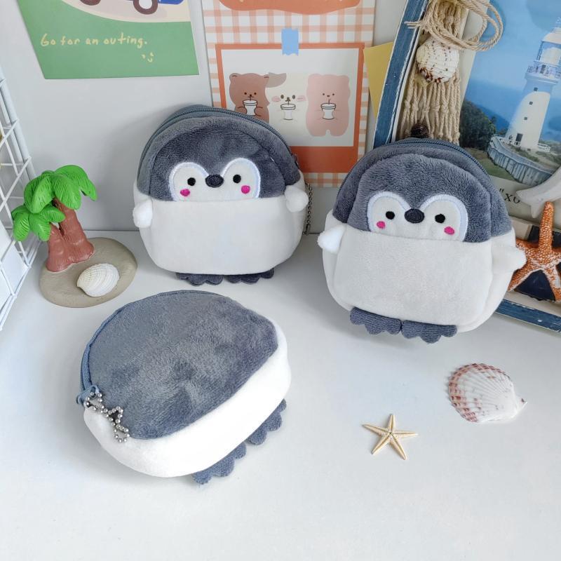 Porta-moedas de Pelúcia Adorável em Formato de Pinguim para Meninas - Vermelho