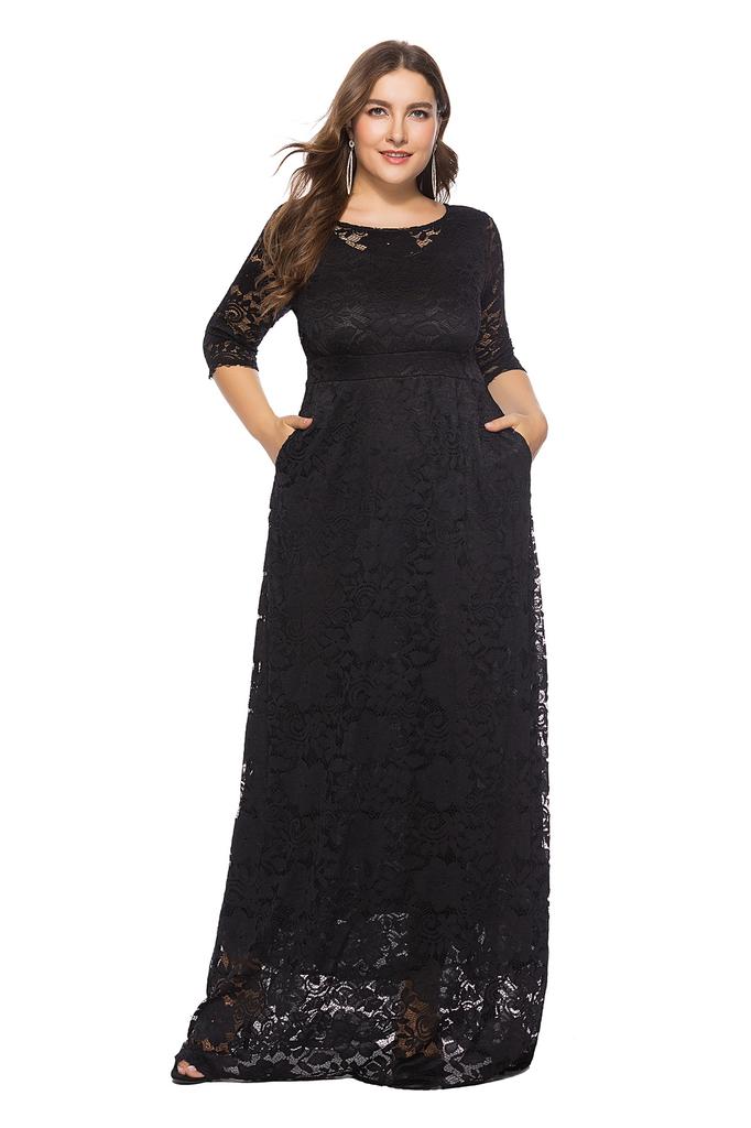 Large Size Women's New Lace Pocket Evening Dress Bridesmaid Dress