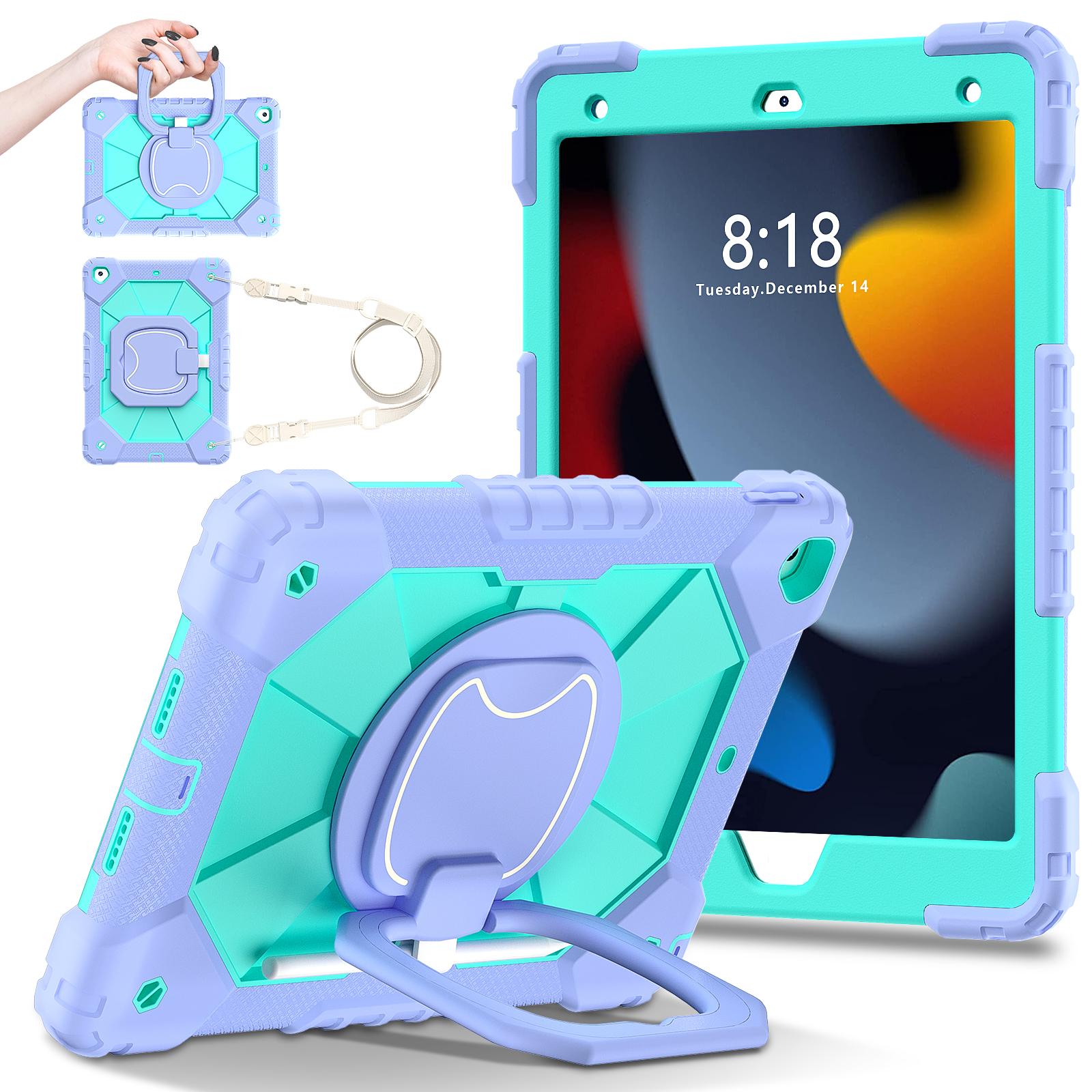 

Rotating Heavy Duty Case for IPad 10.2 2019 2020 2021 7th 8th 9th Generation Armor Stand Cover with Handle Grip Shoulder Strap iPad 10.2 2021-9th