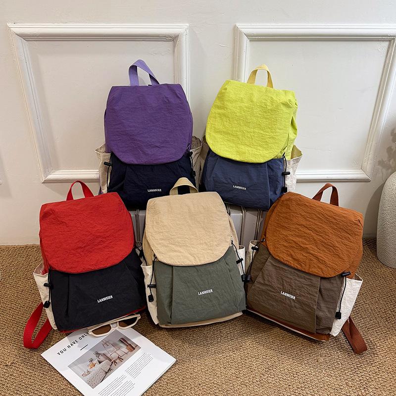 Schoolbag1011 New Splicing Contrasting Color Backpack Korean Version Drawstring Versatile Student Schoolbag Women's Anti-splashing Leisure Sports Bag